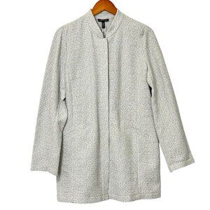 Eileen Fisher System NWT Textural Cotton Tencel Stretch Jacket Gray White Size L